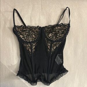 Black Lace Chemise with Floral Detailing
